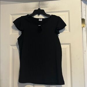 HL Black Flutter Sleeve Top with a Keyhole Neckline Size Medium